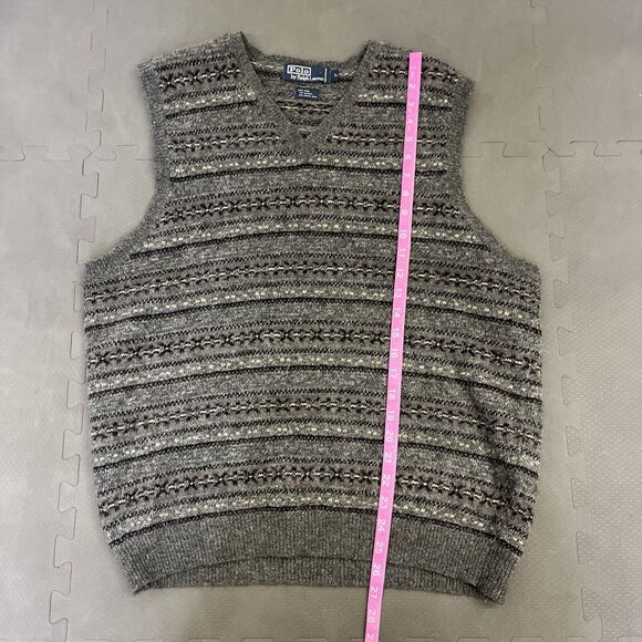 Vintage Polo Ralph Lauren Fair Isle Mens L Wool Alpaca Camel Hair Vest Grey Gray - Picture 7 of 8